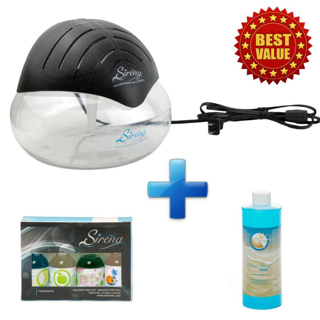 Sirena Twister (Black) + Sirena Fragrance Pack + Ocean Breeze Deodorizer (BUNDLE) package contents