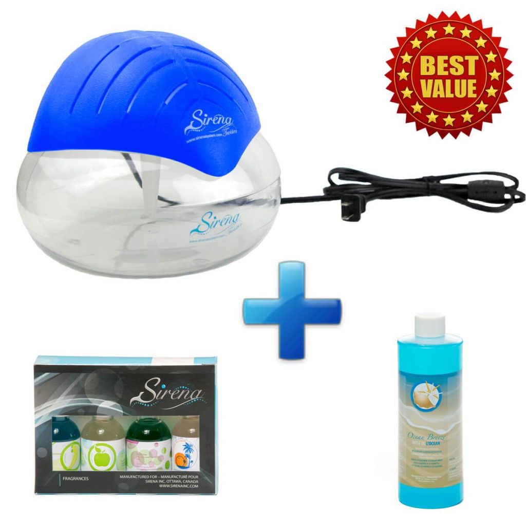 Sirena Twister (Blue) + Sirena Fragrance Pack + Ocean Breeze Deodorizer (BUNDLE) package contents