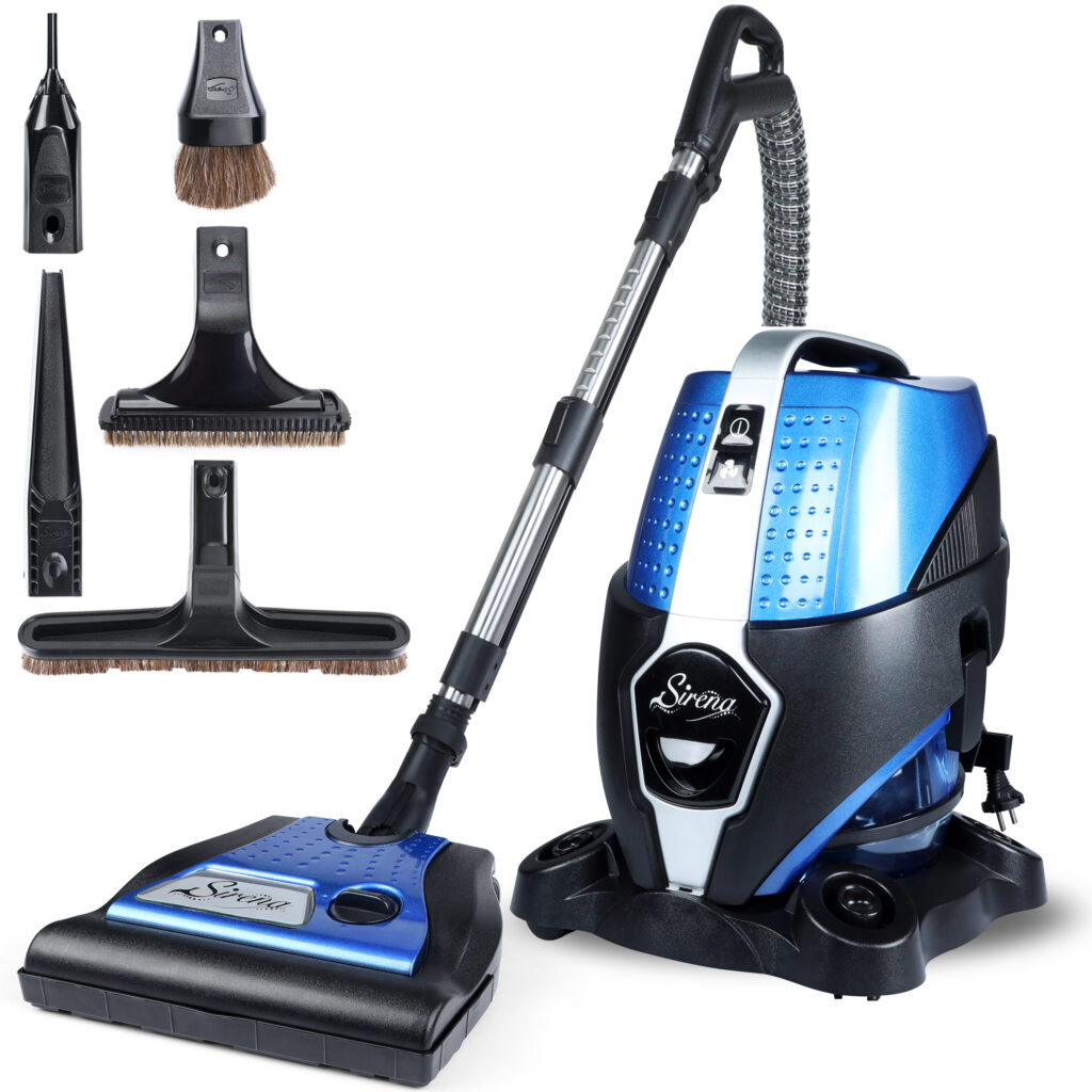Sirena Water Vacuum with carpet power nozzle and cleaning attachments