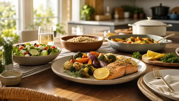 Healthy family dinner for a ceramic nonstick cookware cooking guide