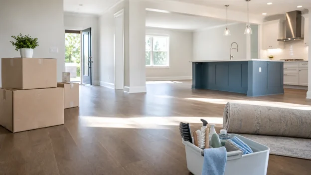 Bright empty home ready for move-in cleaning before unpacking
