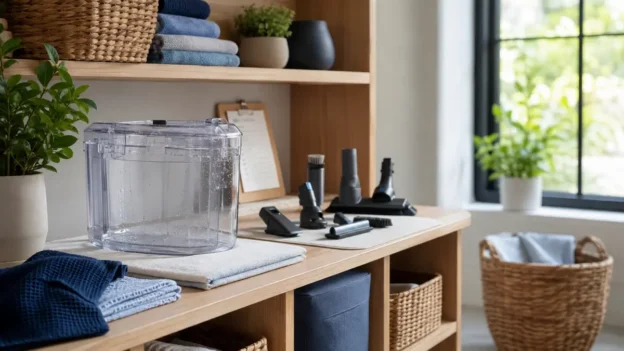 Home cleaning tools arranged for a water vacuum value comparison