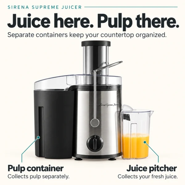 Sirena Supreme Juicer: Separate juice and pulp containers