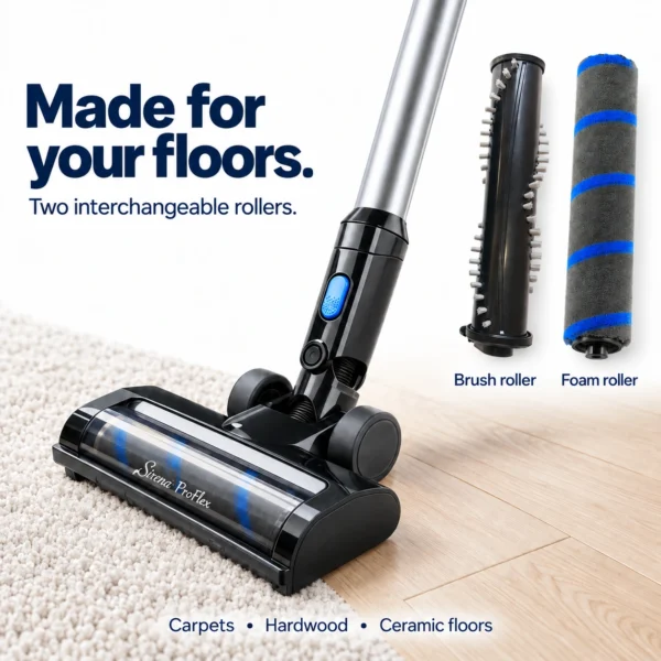 Sirena ProFlex for carpets, hardwood and ceramic floors with brush and foam rollers