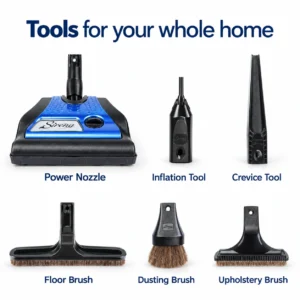 Sirena included cleaning tools: power nozzle, inflation tool, crevice tool, floor brush, dusting brush and upholstery brush