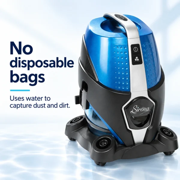 Sirena water vacuum captures dust and dirt without disposable bags